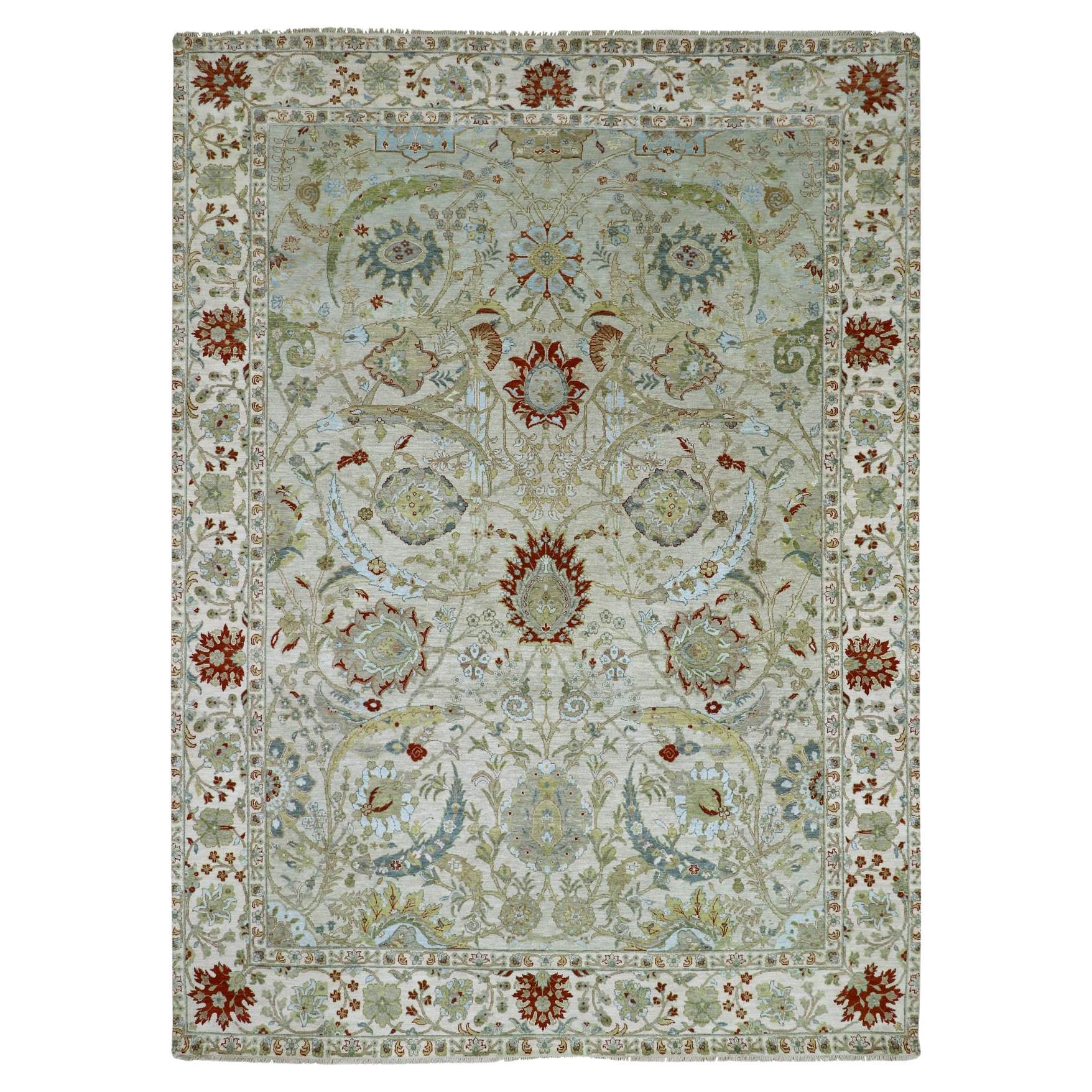 9
1 "x12
3" Pelican Gray Sickle Leaf Design Tapis oriental en pure laine noué à la main