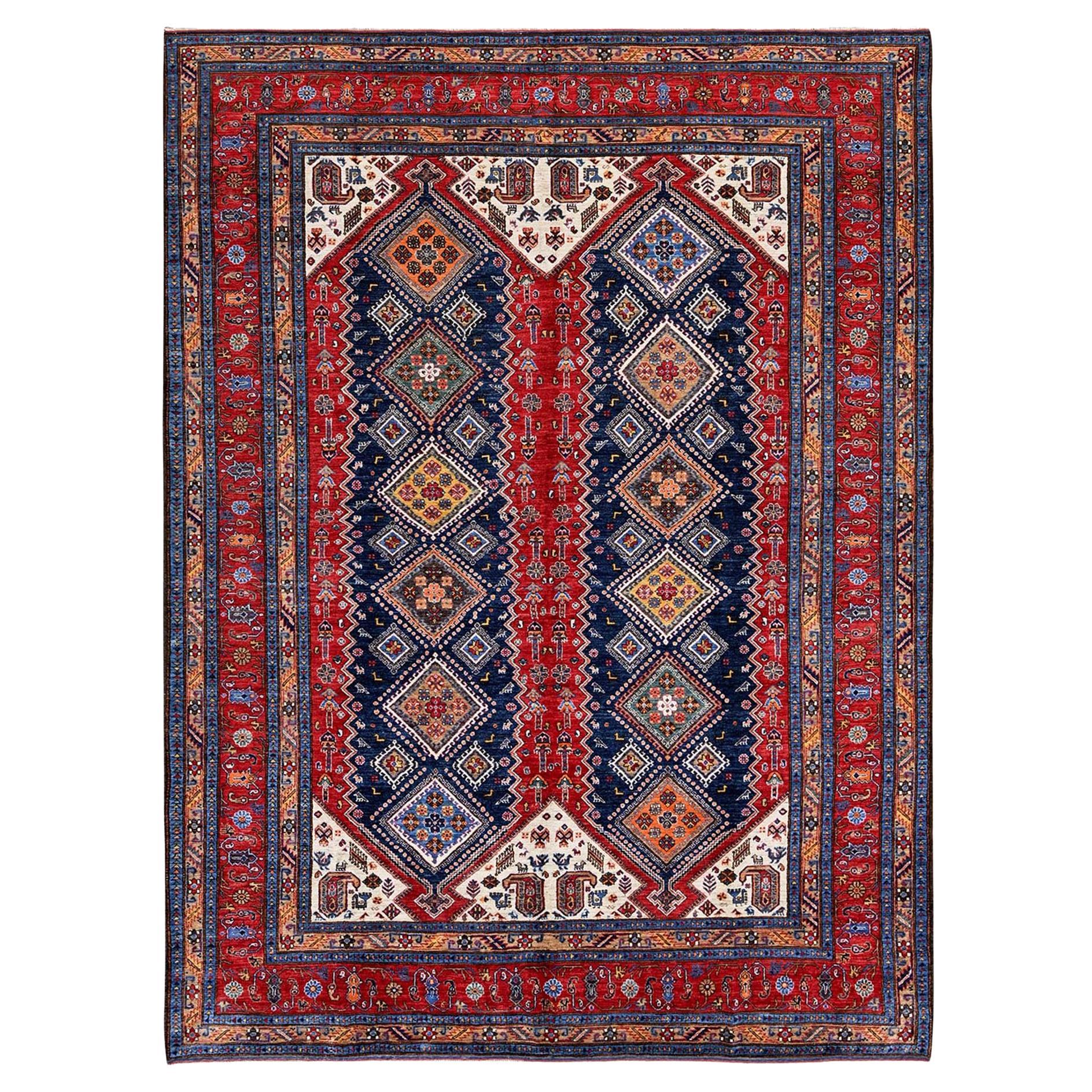 Tapis rouge afghan Ersari, design caucasien, noué à la main, 9'1"x12'3"