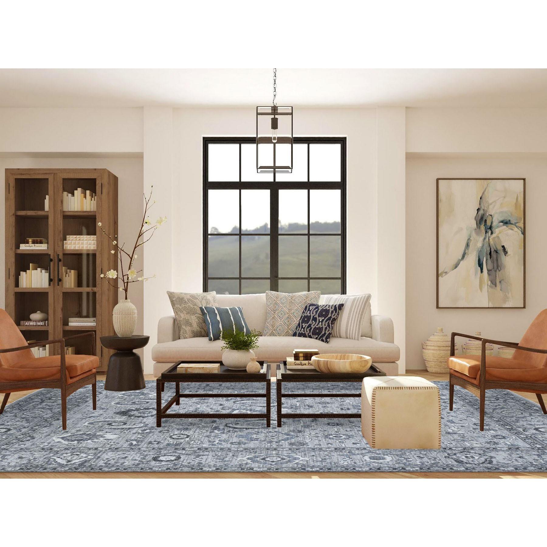 Silver Gray, Peshawar with Sultanabad All Over Design, Hand Knotted, Pure Wool Oriental Rug
Primary materials: Wool
Latex: No Pile 
height: 0.25 Inches
Style: Traditional
Primary color: Grey
Secondary colors: Charcoal Black, Beige
Pattern: Oriental