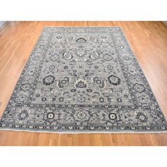 9'1"x12'3" Silver Gray Peshawar with Sultanabad All Over Design Hand Knotted Rug