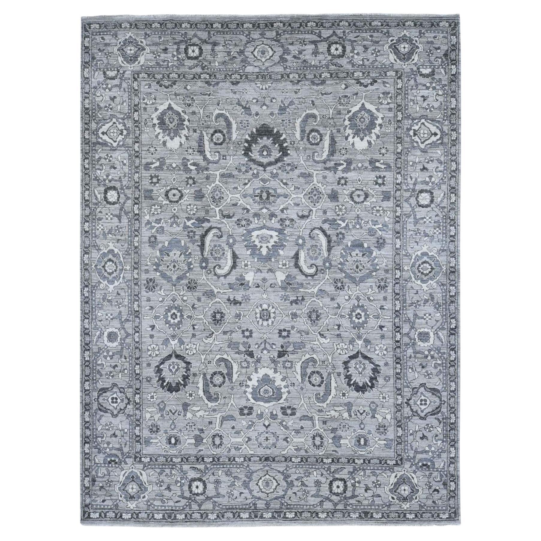 9'1"x12'3" Silver Gray Peshawar with Sultanabad All Over Design Hand Knotted Rug