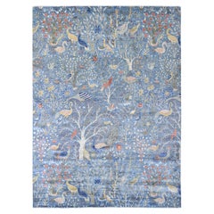9'1"x12'4" Blue Afghan Peshawar Birds of Paradise Design Hand Knotted Wool Rug