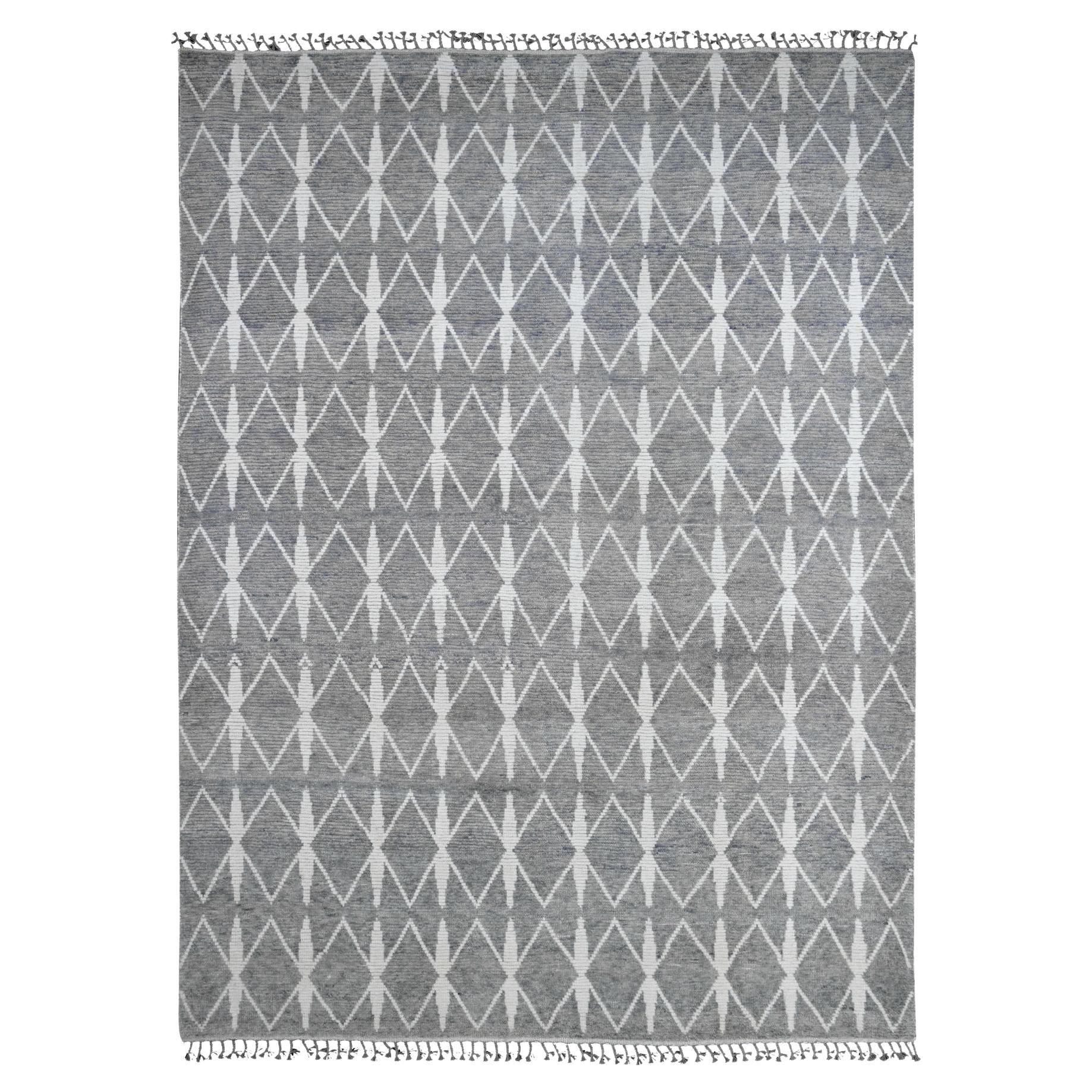 9'1 "x12'4" Grigio Moroccan Weave Geometric Pattern Hand Knots Rugs Lana Orientale