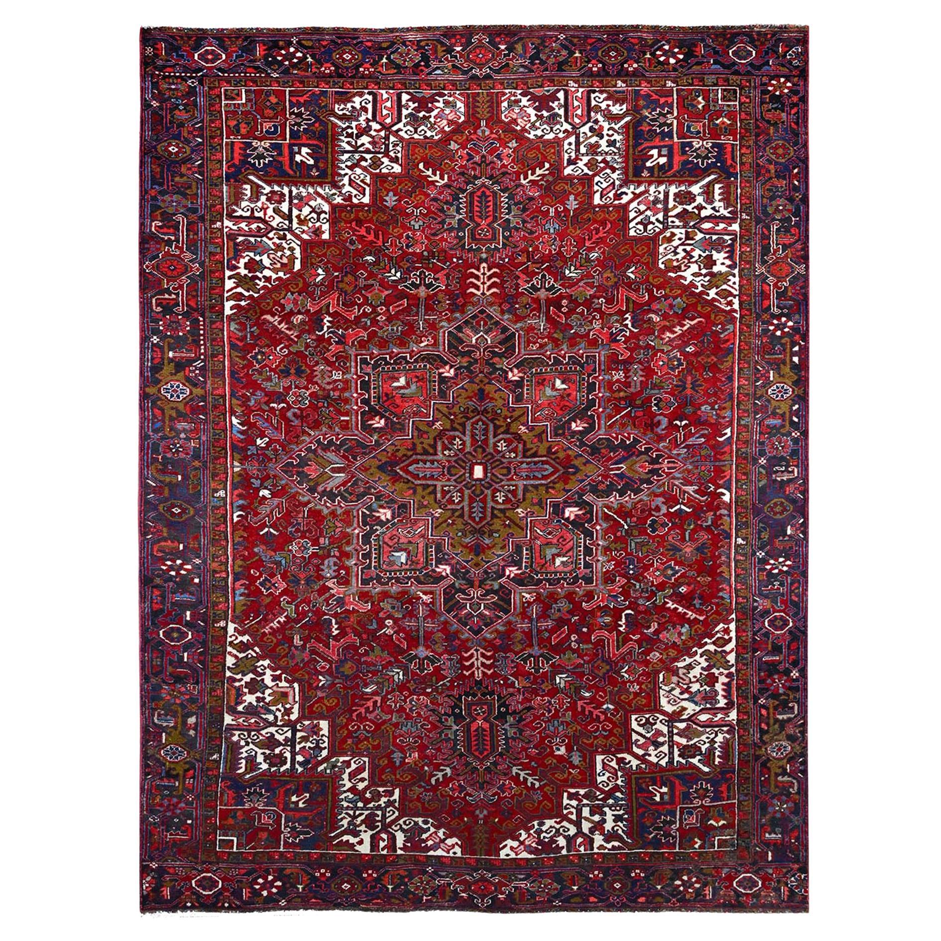 9'1 "x12'4" Rojo Incluso Desgaste Alfombra Persa Heriz Esquilada de Lana Baja Anudada a Mano