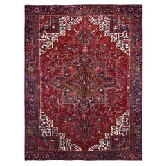 9'1"x12'4" Red Even Wear Vintage Persian Heriz Sheared Low Wool Hand Knotted Rug