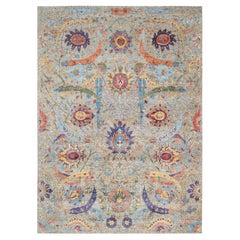9'1 "x12'4" Tapis en soie et laine texturée noué à la main Tan Sickle Leaf Design Rugs