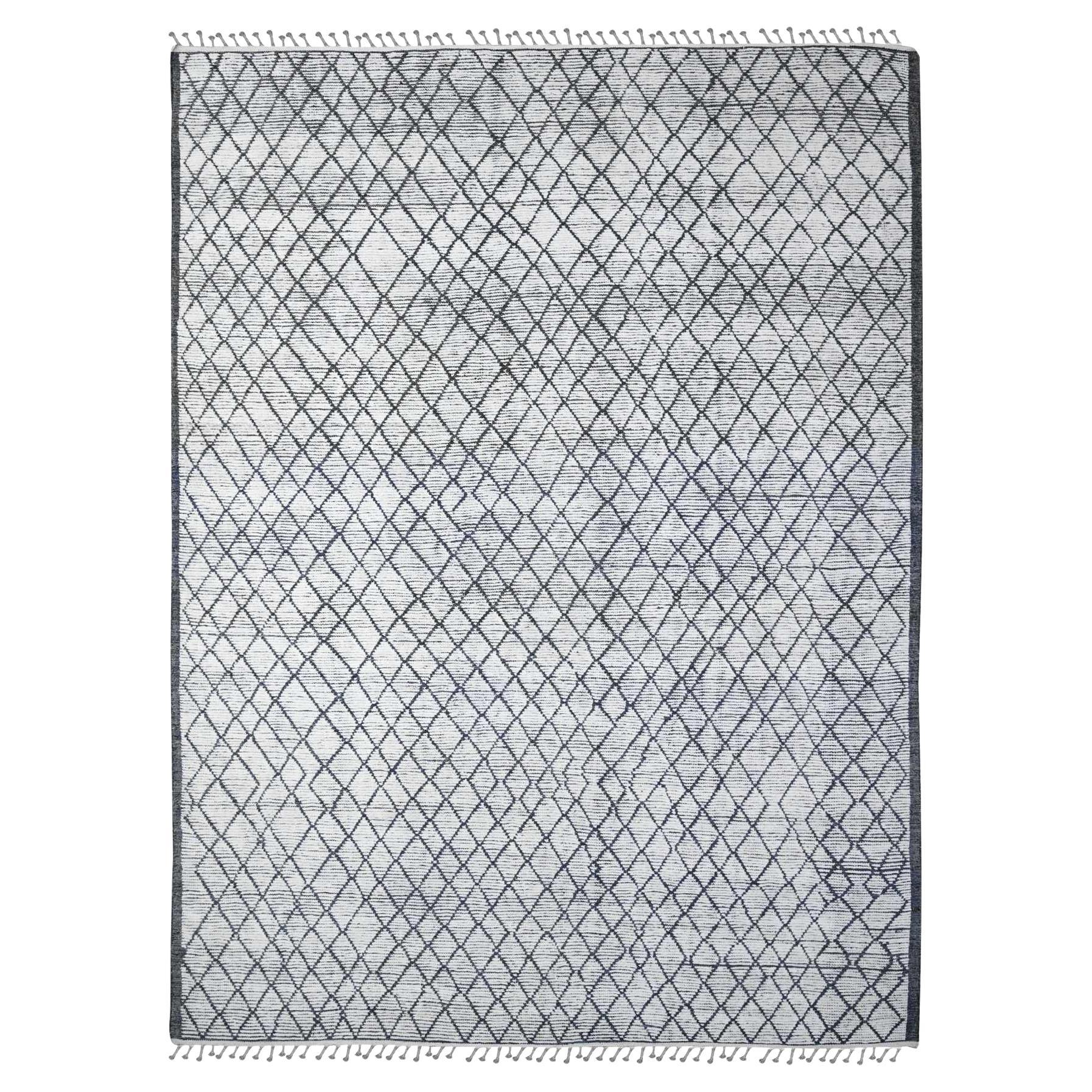 9'1 "x12'4" Spare White annodato a mano con trama marocchina, 100% lana.