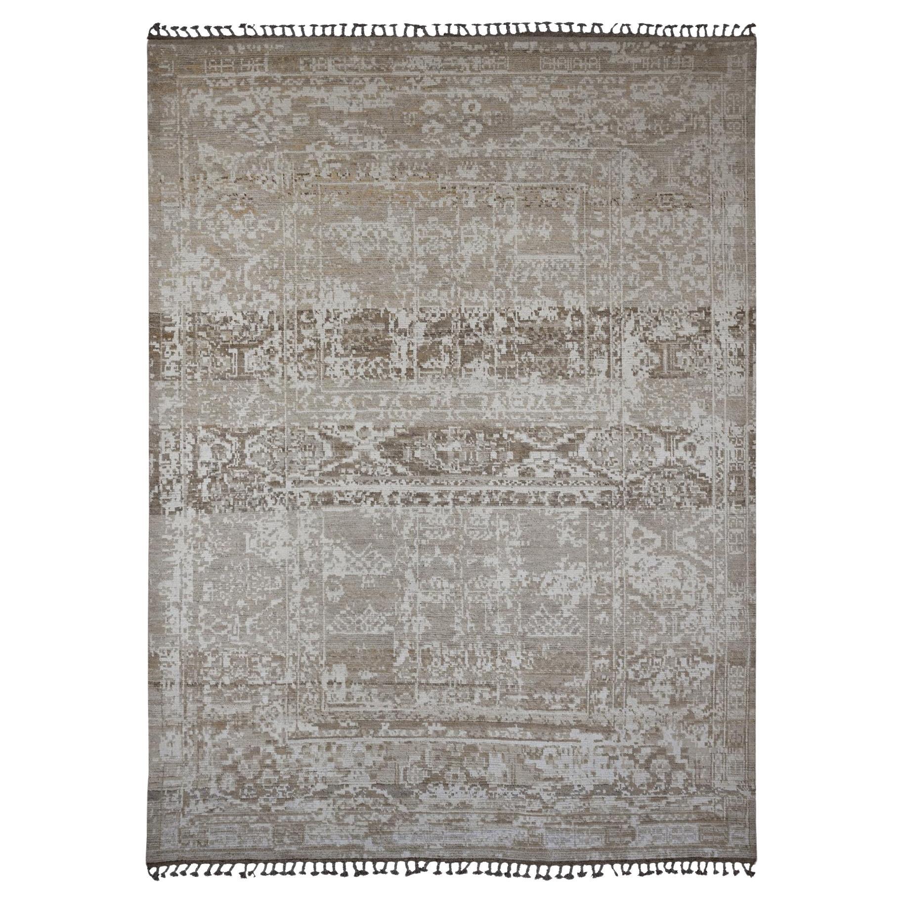 9'1 "x12'5" Marrone Moroccan Weave Erased and Broken Pattern Hand Knots Rugs (Tappeto in lana annodato a mano) in vendita