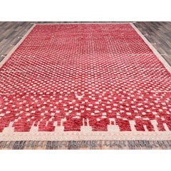 Tappeto orientale con disegno a griglia 9'1 "x12'5" rosso peperoncino Marmoucha