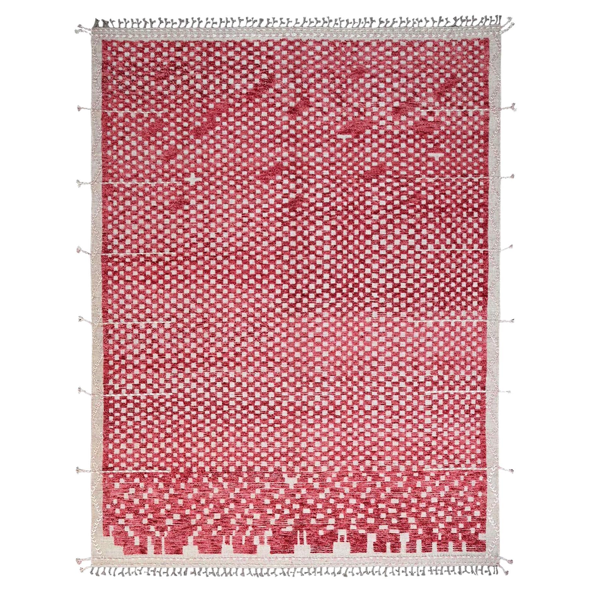 9'1"x12'5" Chilli Pepper Red Marmoucha With All Over Grid Design Oriental Rug For Sale