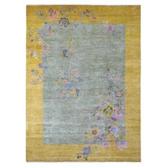 9'1"x12'5" Sage Green Chinese Art Deco Inspired Peshawar Hand Knotted Wool Rug