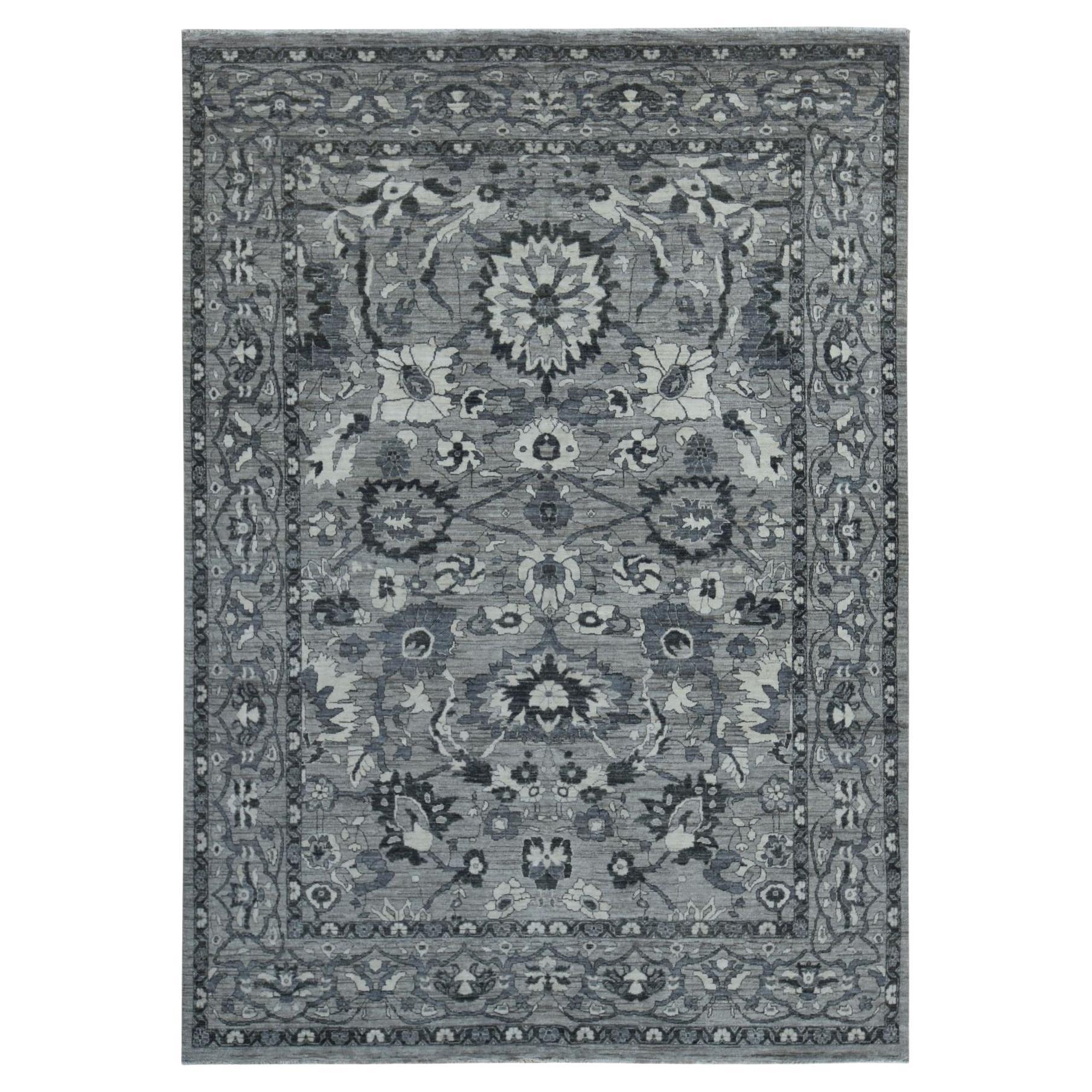 9'1 "x12'6" Gris Natural Colors Peshawar avec Mahal Design Rugs en laine noués à la main