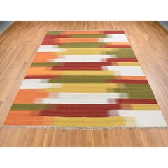9'1"x12'6" Ivory, Hand Woven, Flat Weave Durie Kilim, 100% Wool, Oriental Rug