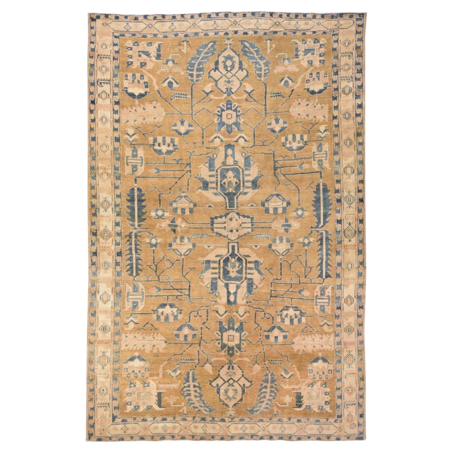 9'1"x14' Mustard Green Afghan Oushak Hand Knotted 100% Wool Oriental Rug For Sale