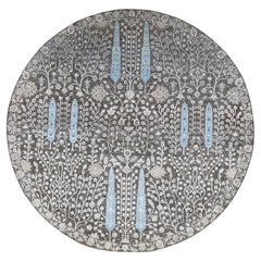 9'1"x9'1" Brown, Cypress Tree Design, Silk with Wool, Hand Knotted Round Rug