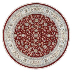 9'1 "x9'1" Tapis rond en laine Nain Flower Design 250 KPSI, noué à la main, rouge cerise