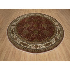 9'1 "x9'1" Roter Kashan Revival 300 KPSI Handgeknüpfter runder Teppich aus neuseeländischer Wolle