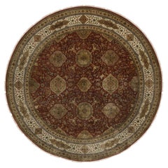 9'1 "x9'1" Roter Kashan Revival 300 KPSI Handgeknüpfter runder Teppich aus neuseeländischer Wolle