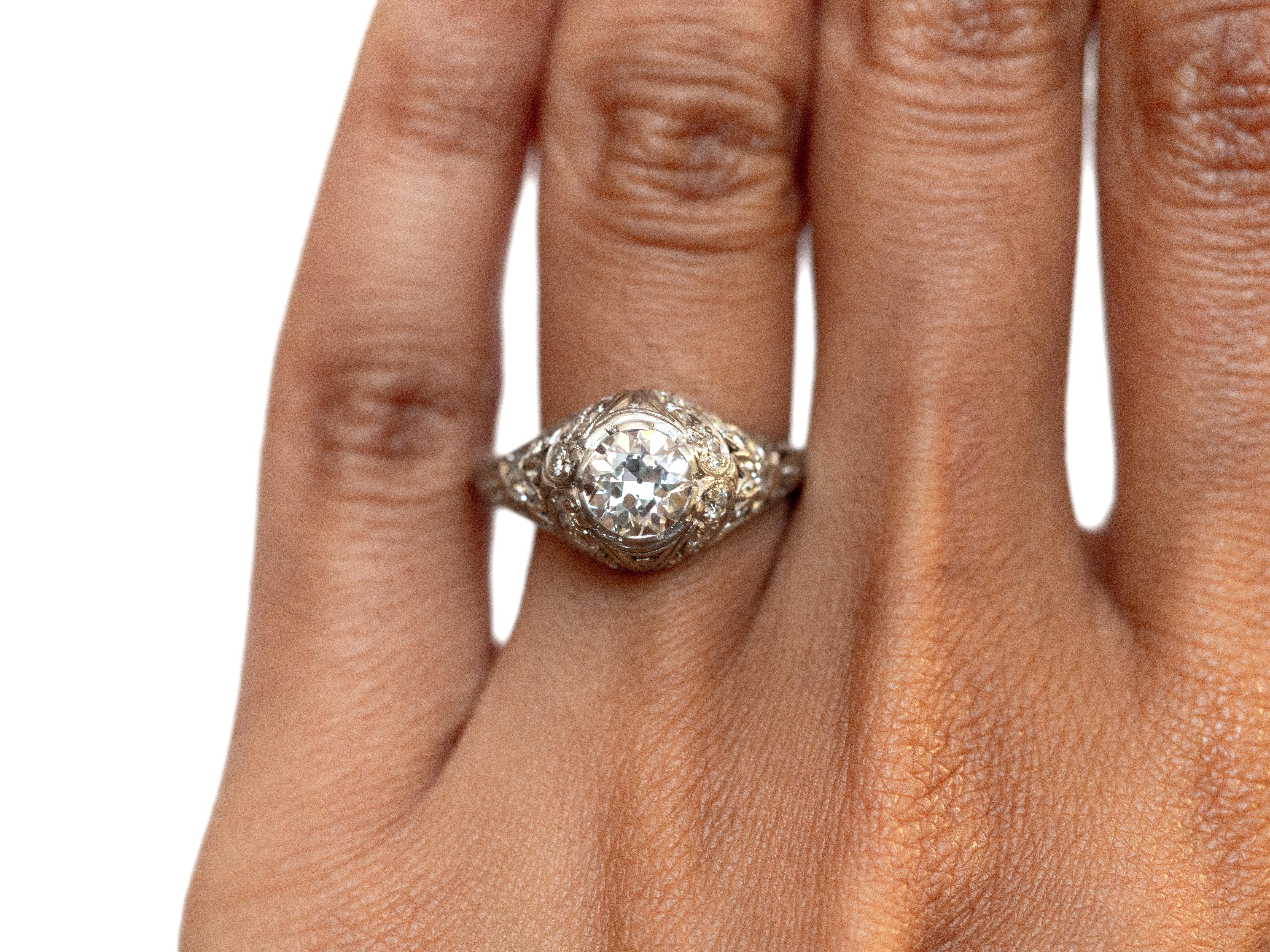 Old European Cut .92 Carat Diamond Platinum Engagement Ring For Sale