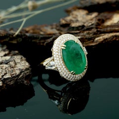 9.2 Carat Emerald 1.19 Carat Diamond 14 Karat Gold Ring