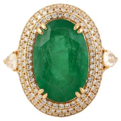 9.2 Carat Emerald 1.19 Carat Diamond 14 Karat Gold Ring