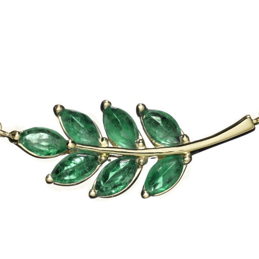 Contemporary .92 Carat Emerald Leaf Necklace For Sale