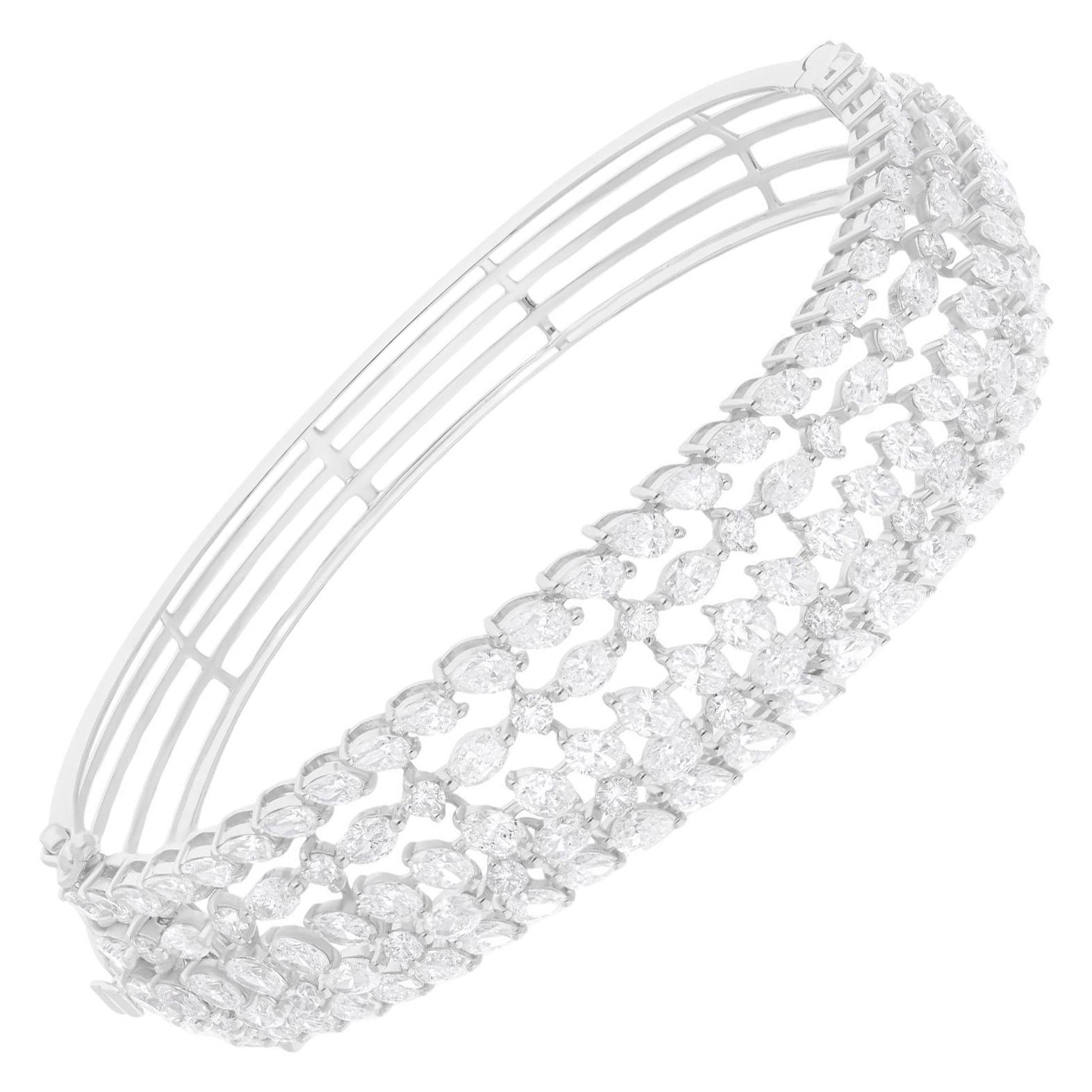 9.2 Carat SI Clarity HI Color Diamond Wide Bracelet 14 Karat White Gold Jewelry
