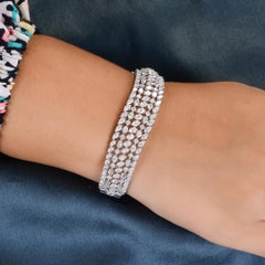 9.2 Carat SI Clarity HI Color Diamond Wide Bracelet 18 Karat White Gold Jewelry