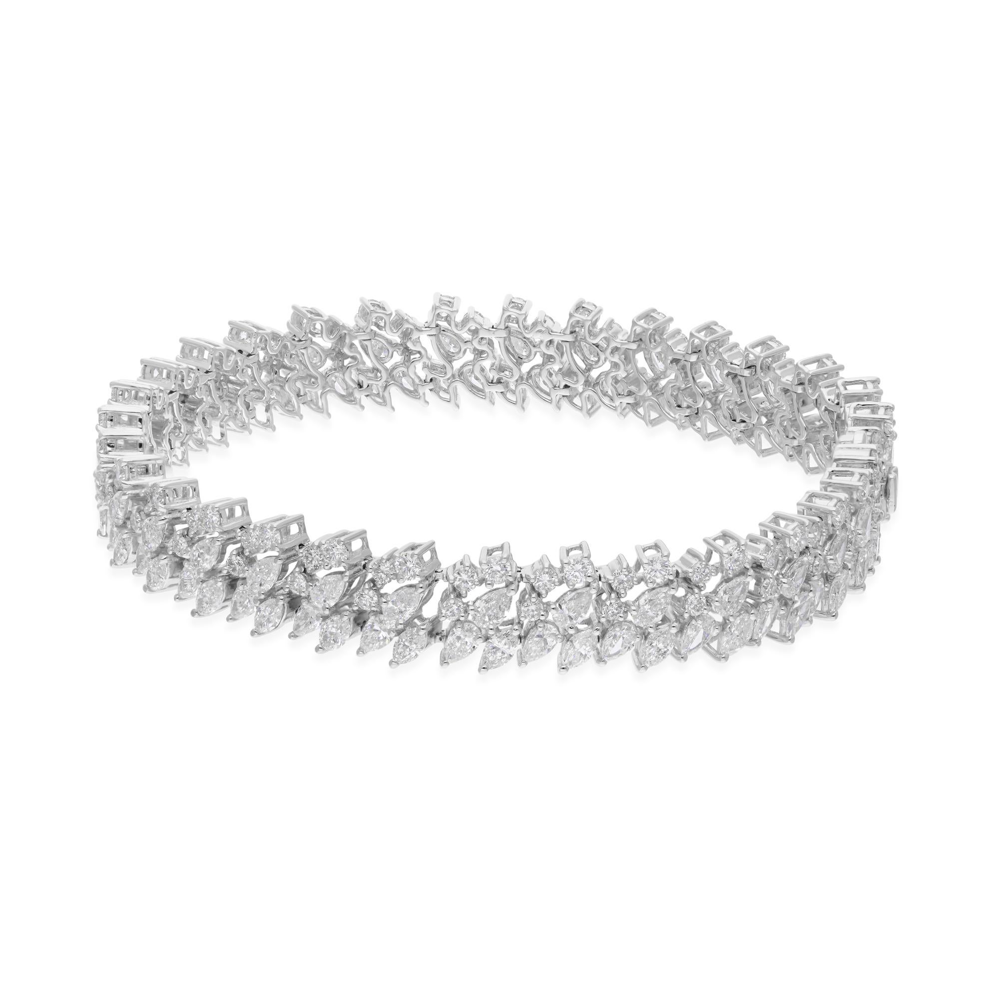 Modern 9.2 Carat SI/H Pear Round Brilliant Cut Diamond Bracelet 18k White Gold Jewelry For Sale