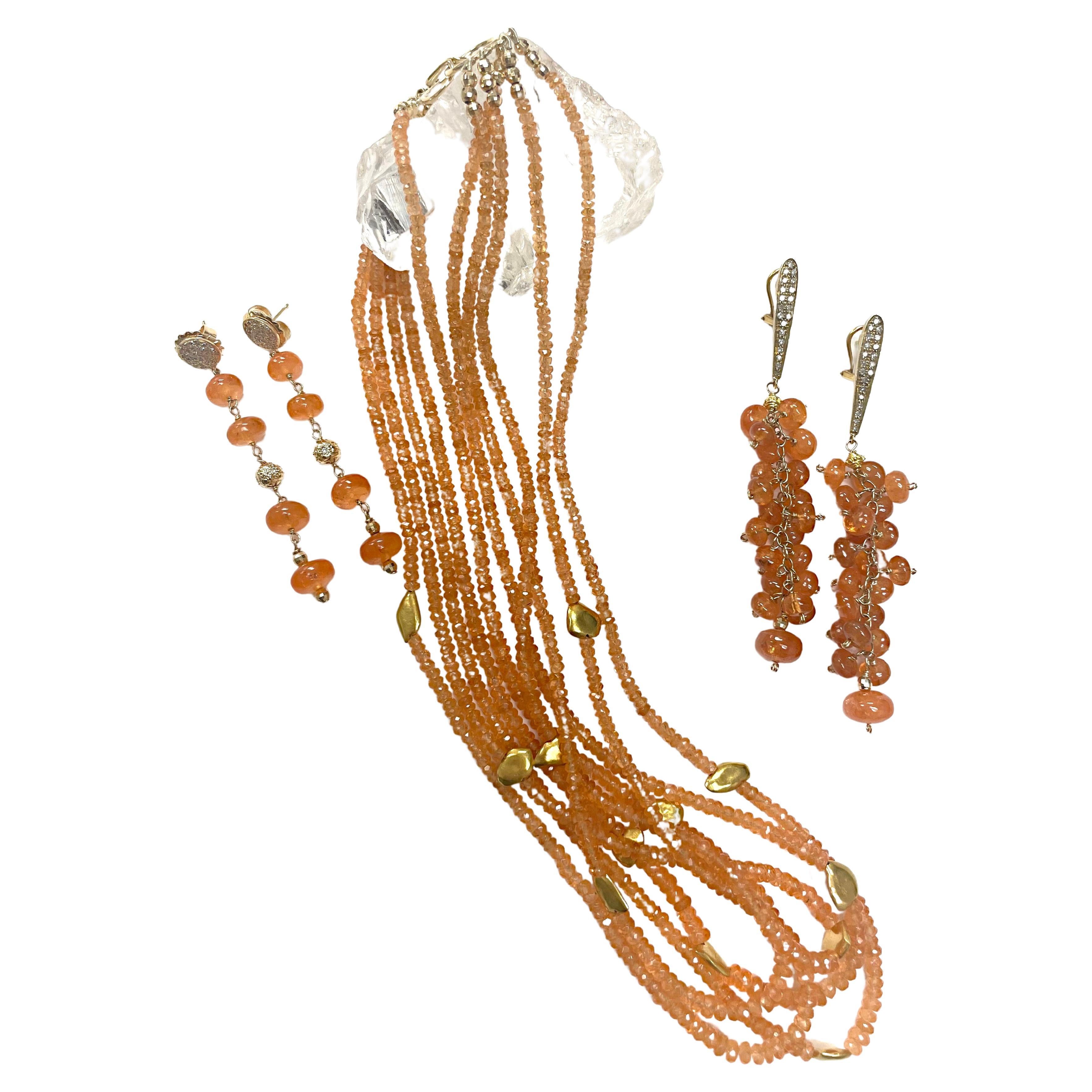Boucles d'oreilles grappe en or et diamants avec spessartite orange 92 carats Pour femmes en vente