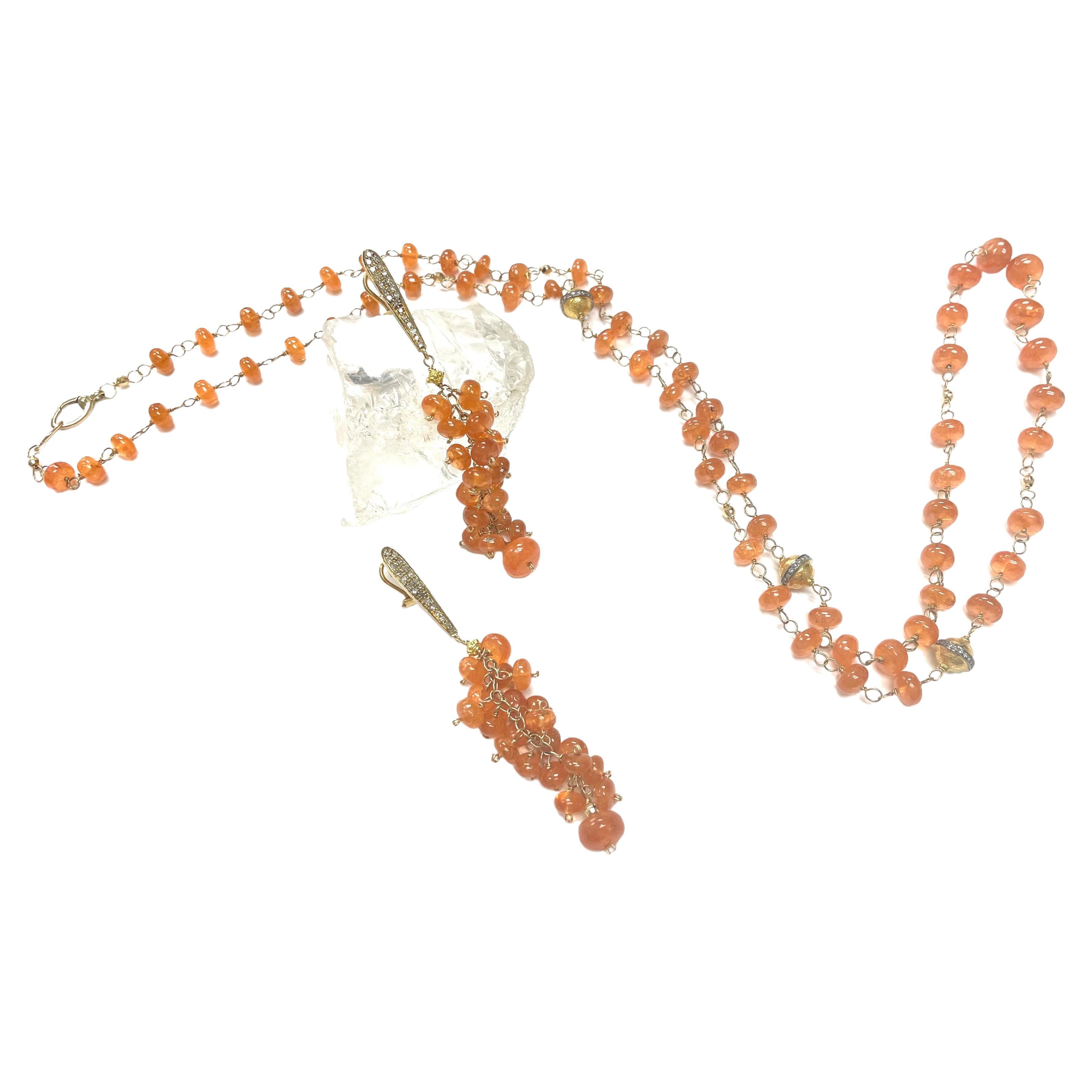 Boucles d'oreilles grappe en or et diamants avec spessartite orange 92 carats en vente 2