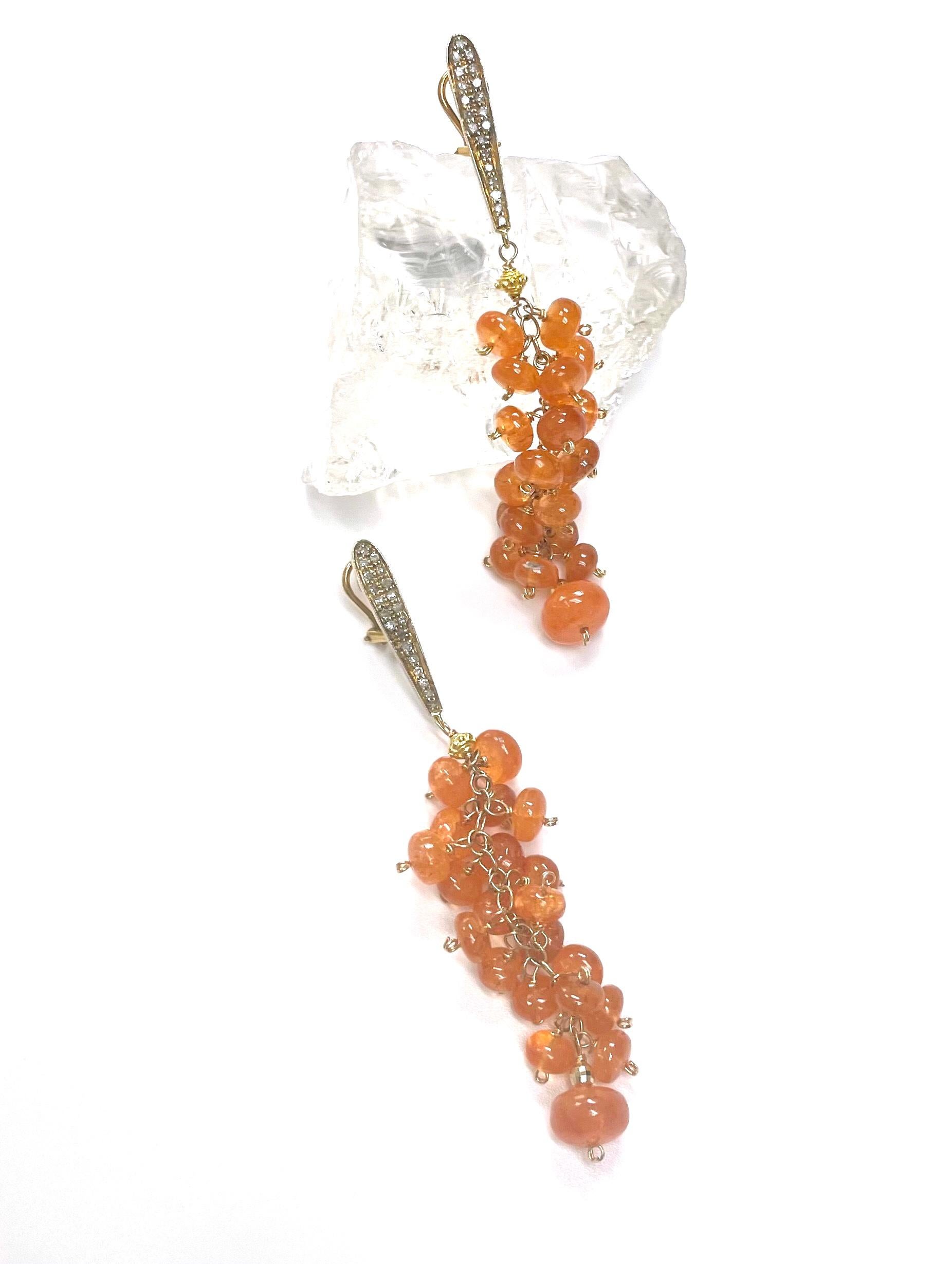 Artisan Boucles d'oreilles grappe en or et diamants avec spessartite orange 92 carats en vente