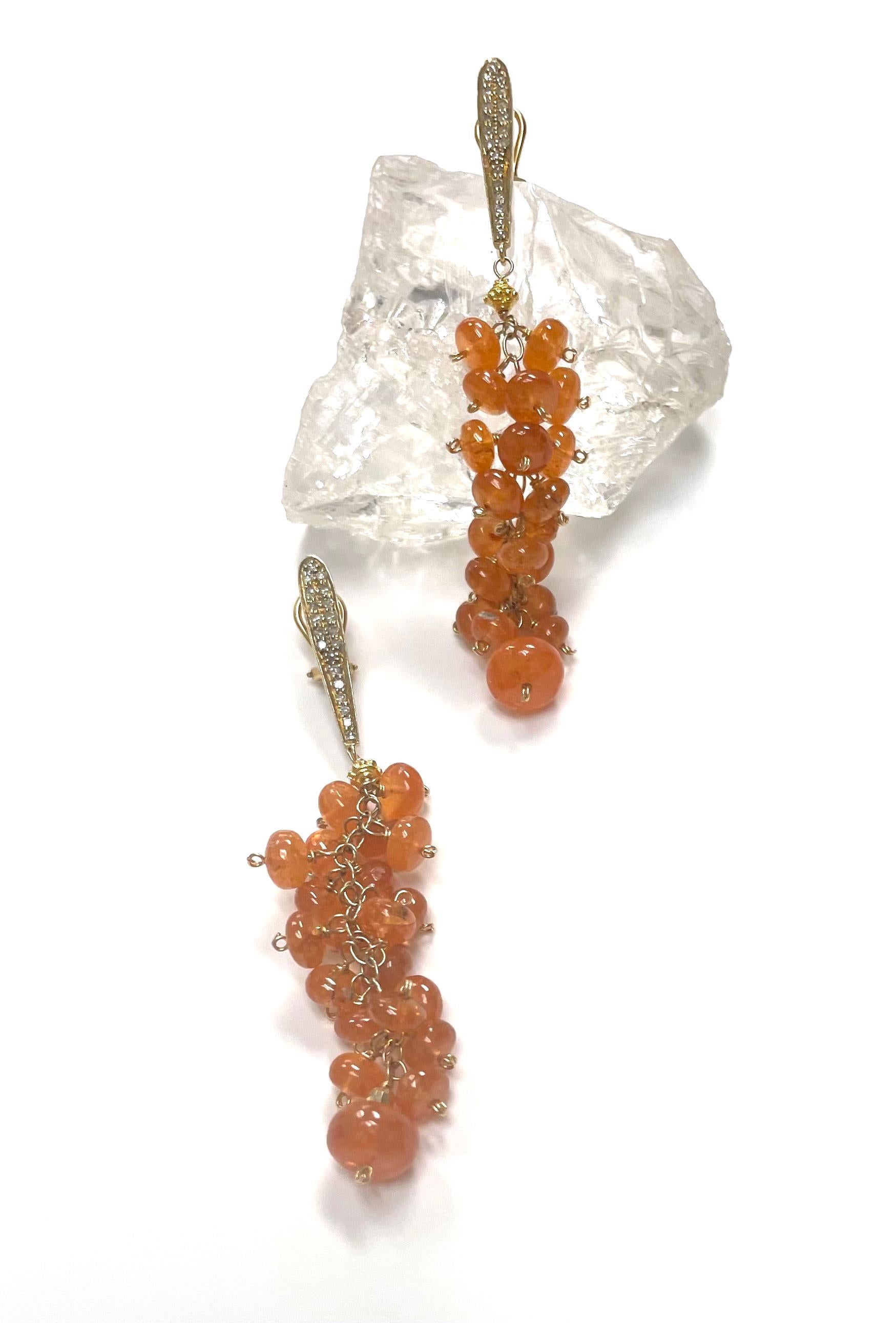 92 Carats Orange Spessartite with Gold and Diamonds Cluster Earrings In New Condition For Sale In Laguna Beach, CA