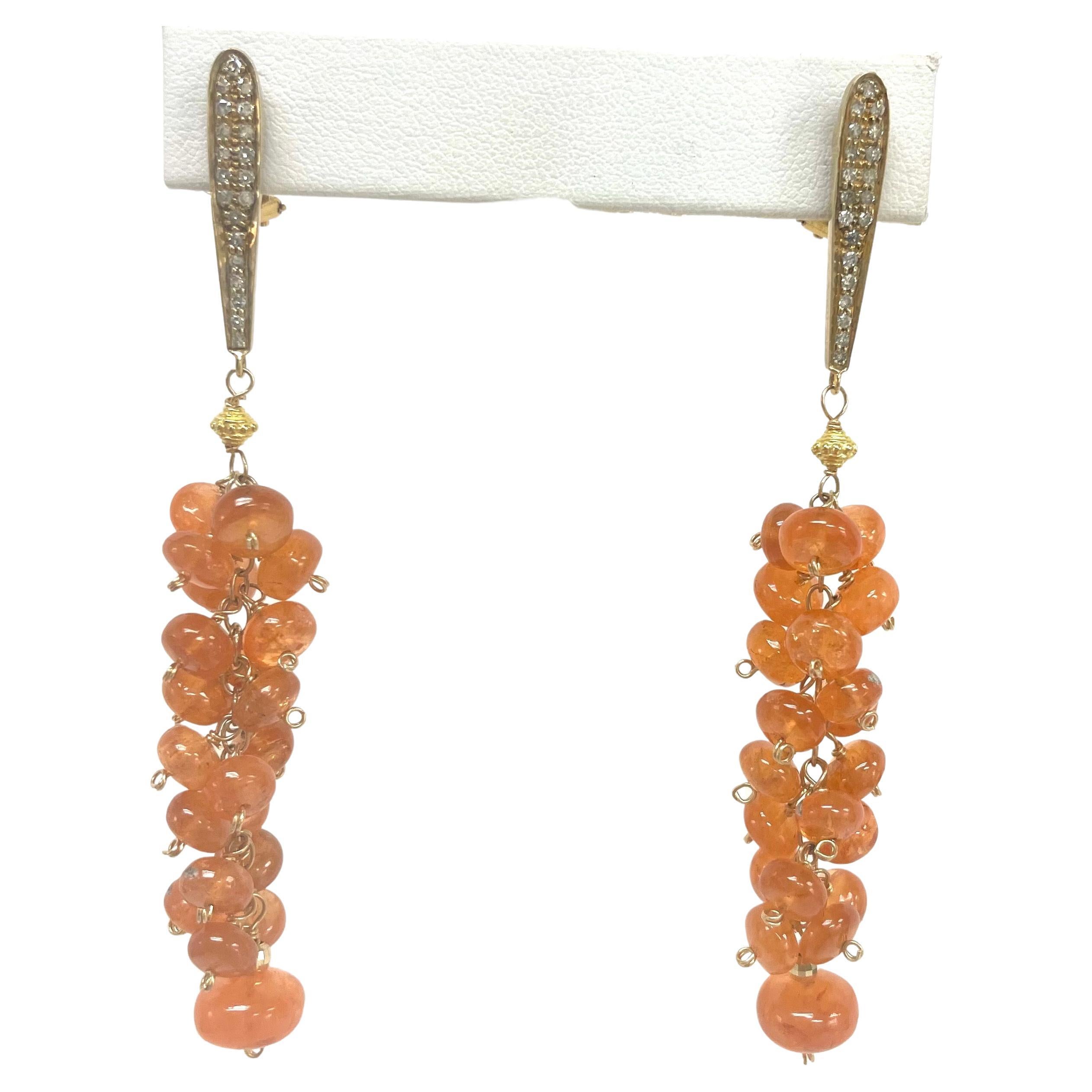 Women's 92 Carats Orange Spessartite with Gold and Diamonds Cluster Earrings For Sale