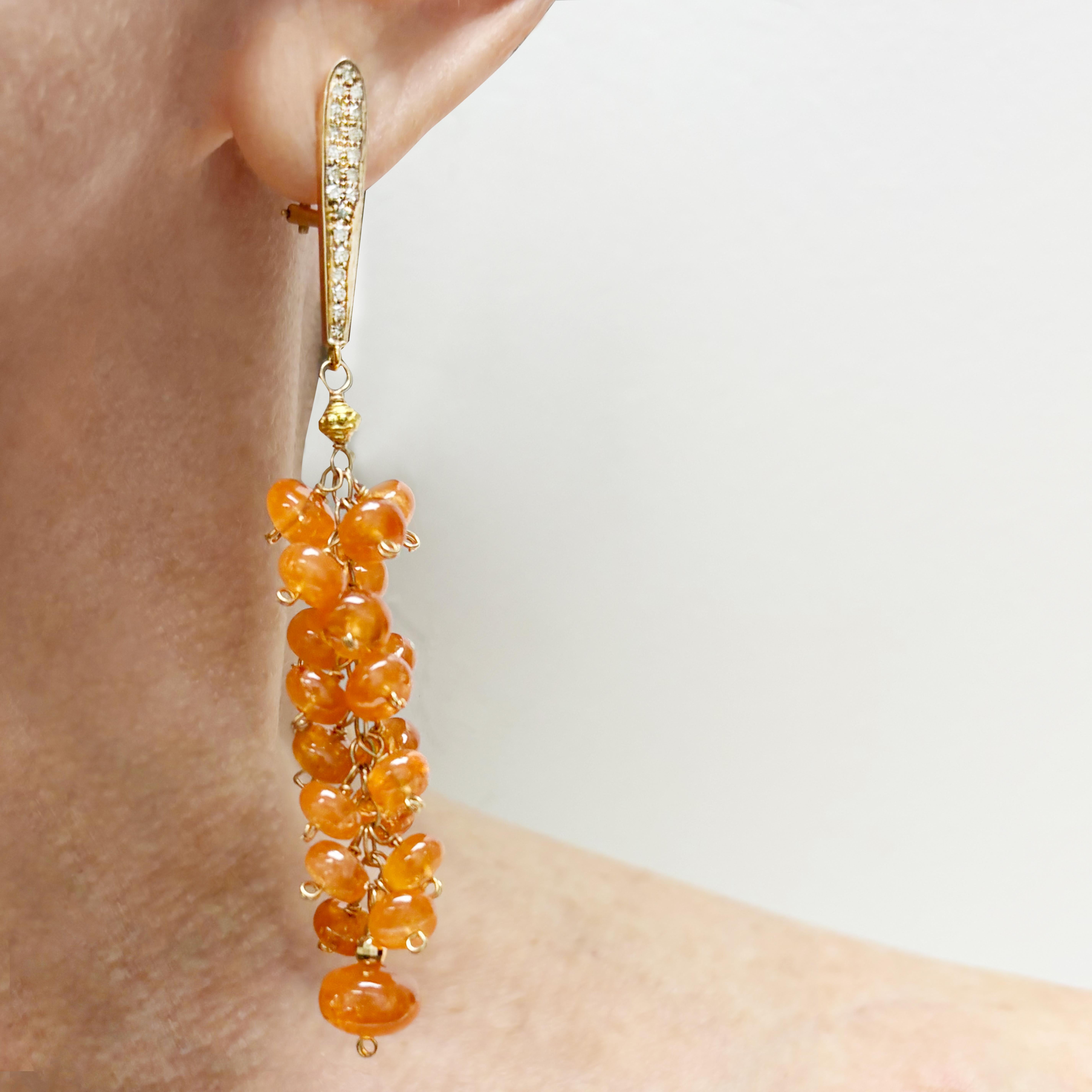 Boucles d'oreilles grappe en or et diamants avec spessartite orange 92 carats Pour femmes en vente