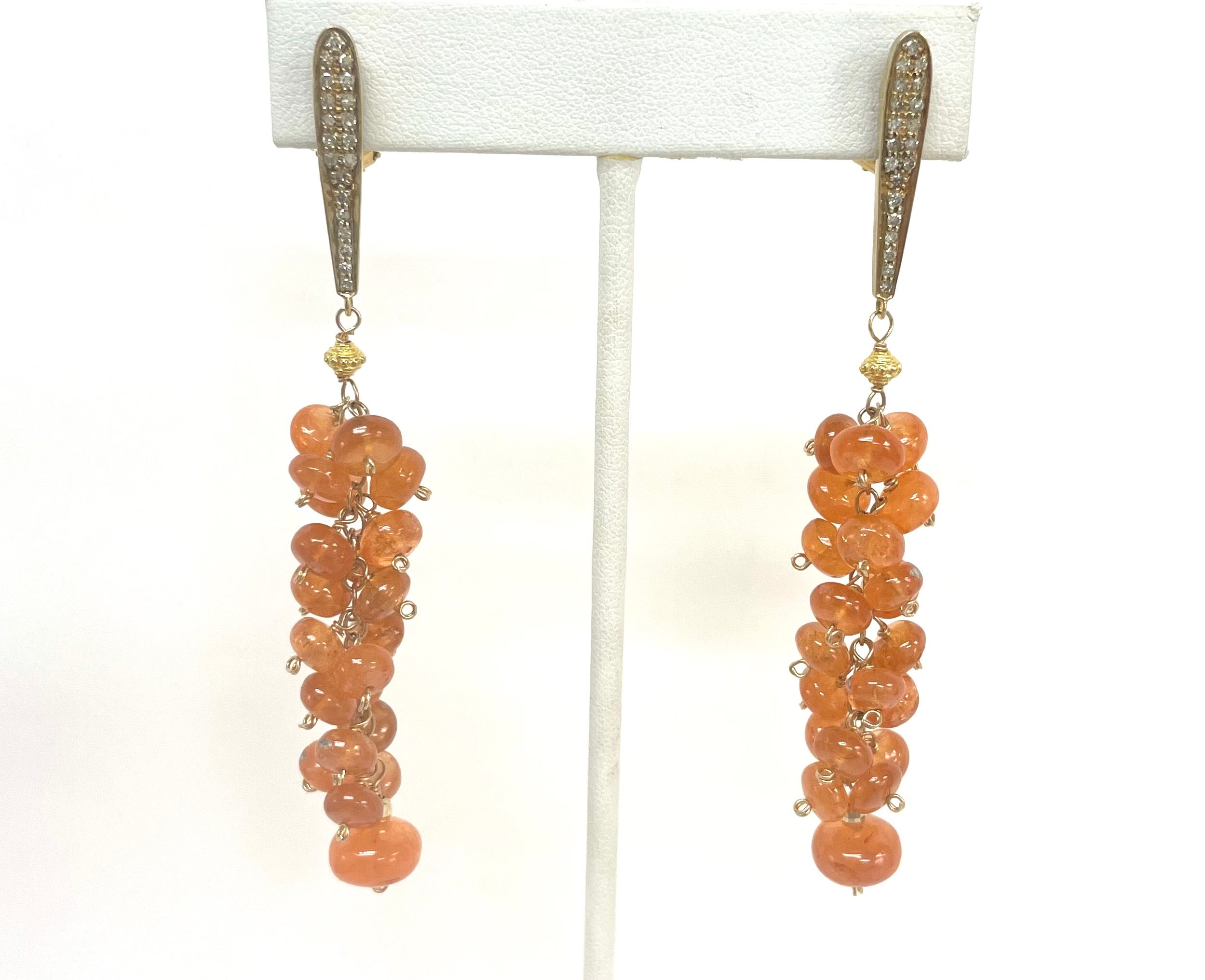 92 Carats Orange Spessartite with Gold and Diamonds Cluster Earrings For Sale 4