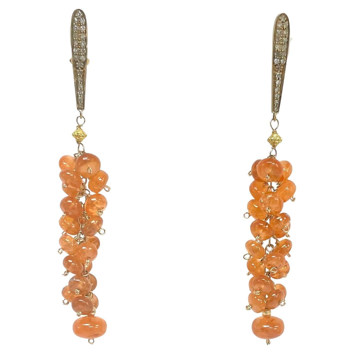 92 Carats Orange Spessartite with Gold and Diamonds Cluster Earrings For Sale