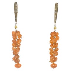 92 Carats Orange Spessartite with Gold and Diamonds Cluster Earrings