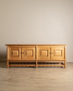 92" Danish Oak Sideboard w/ Wavy Apron by Henning Kjaernulf, 1970s's