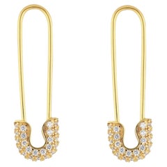 92 Diamonds 18K Yellow Gold Safety Pin Diamond Earrings