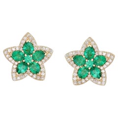 1.49ct Emerald, Ruby & Diamond 14K Yellow Gold Stud Earrings