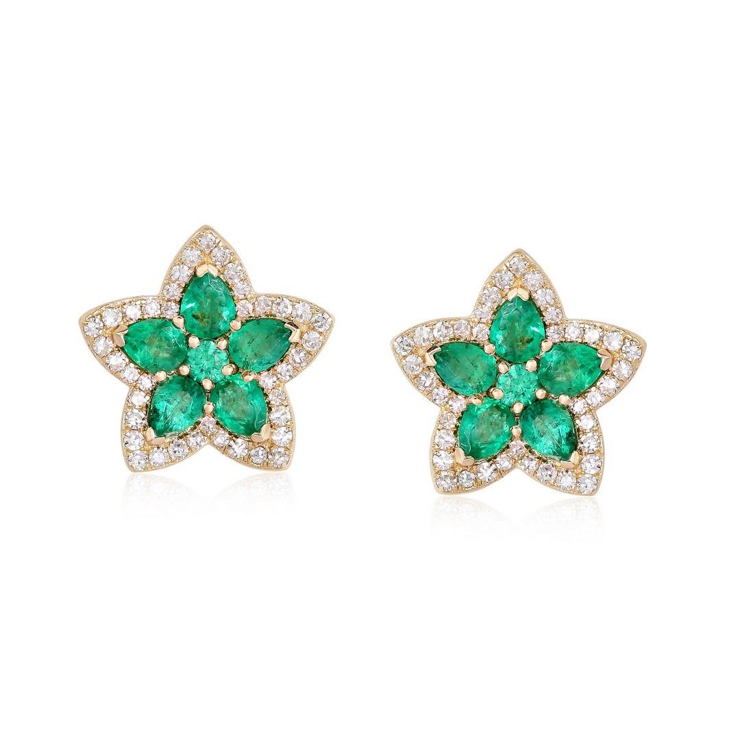 92 Pendientes de oro amarillo de 14 quilates con gema de rubí esmeralda Moderno en venta
