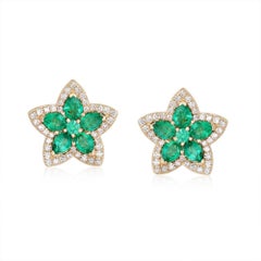 92 Boucles d'oreilles en or jaune 14K avec émeraude et rubis