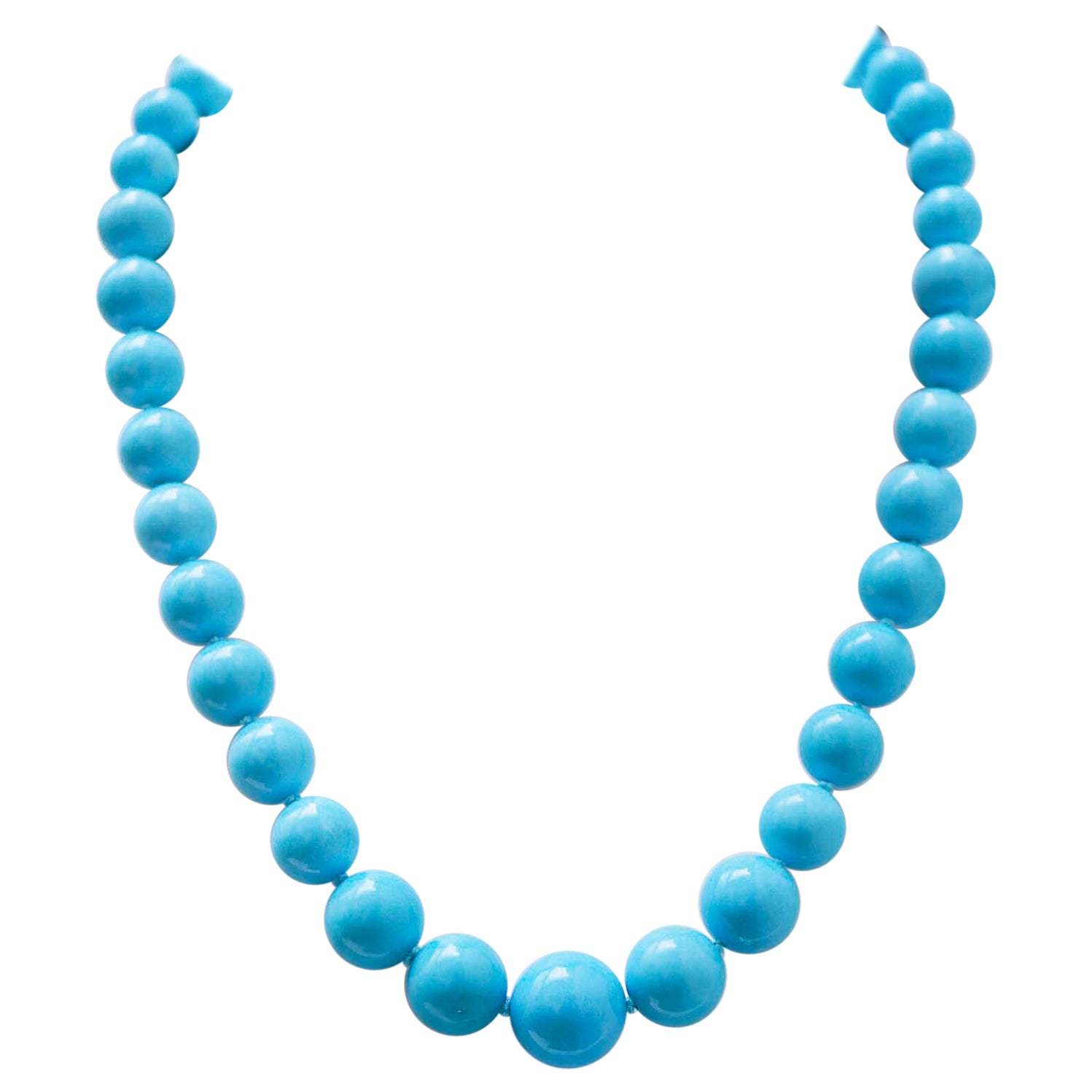 Collana in turchese 92 Gr, diamanti, oro bianco 14 Kt