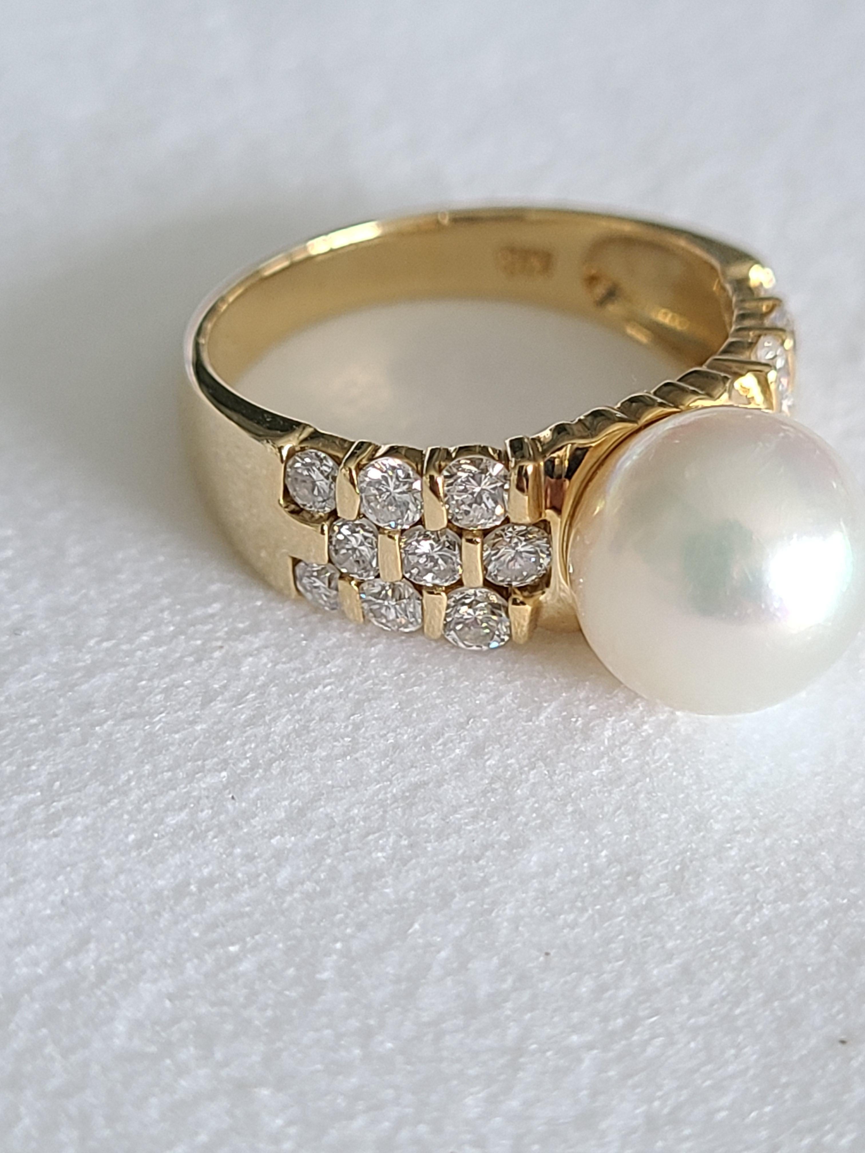 Perlenring aus 18 Karat Gold mit Diamanten im Zustand „Neu“ in Hong Kong, HK
