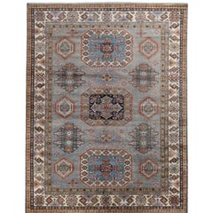9'2" x 11'11" handgeknüpfter afghanischer Kazak-Wollteppich – geometrischer Teppich im Tribal-Stil