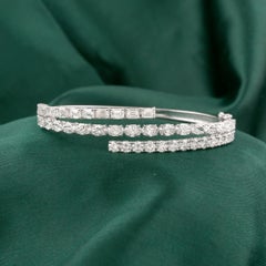 9.20 Carat Natural Emerald Cut Round Diamond Wrap Bangle Bracelet 18K White Gold