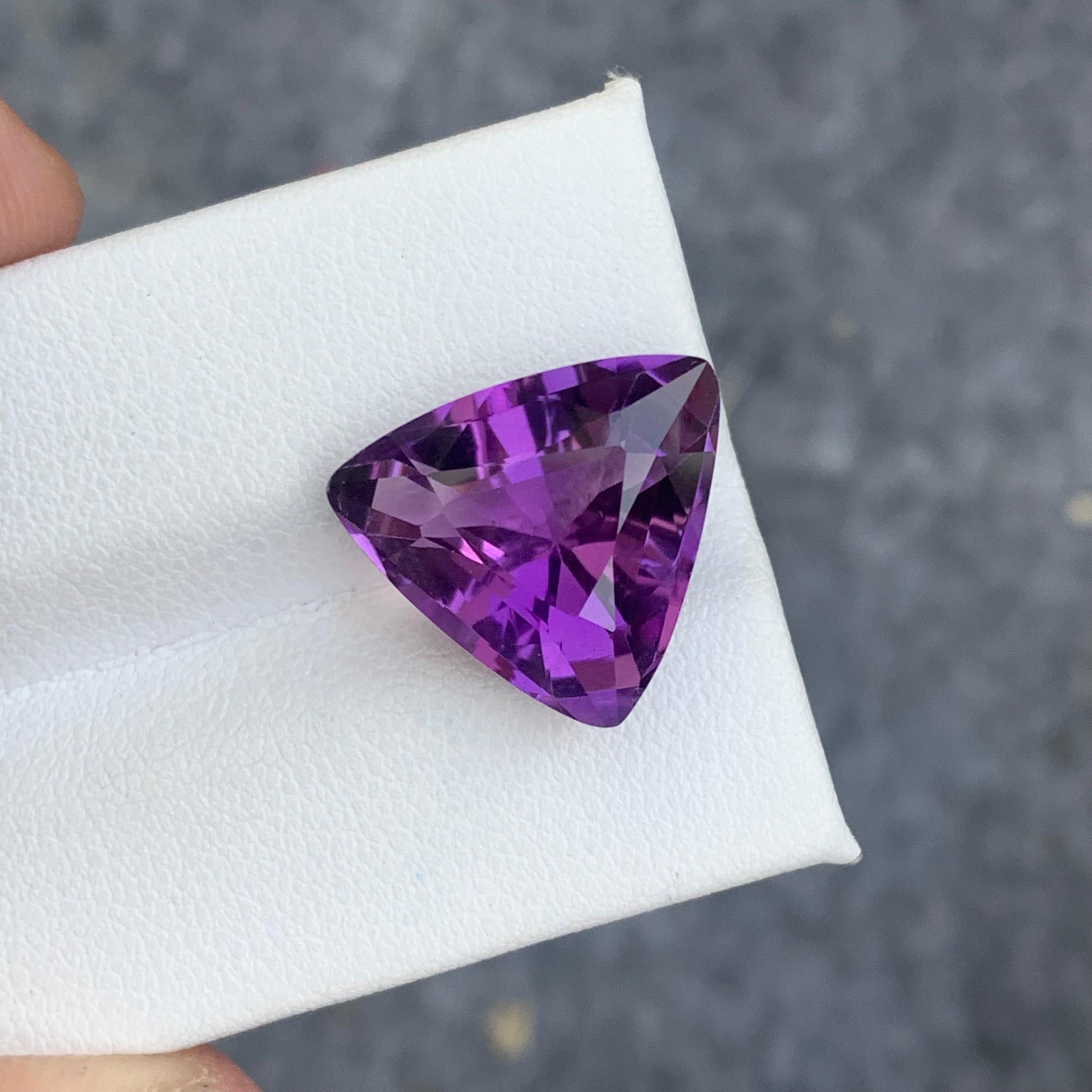 Women's or Men's 9.20 Carat Natural Purple Amethyst Gemstone Trilliant Cut from Brazil Mine