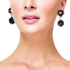 9.20 Carat Natural Royal Blue Sapphire and White Diamond Dangling Gold Earrings