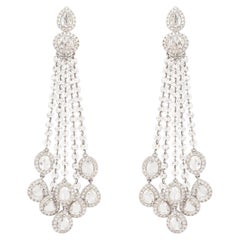 9.20 Carat Pear and Round Diamond Lotus Flower Chandelier Earrings in 18K Gold
